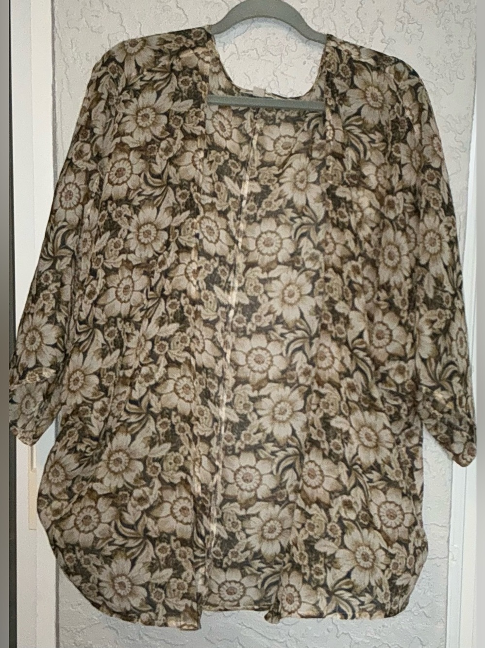 American Eagle Outfitters Floral Sheer Cardigan in Cream, Black and Brown